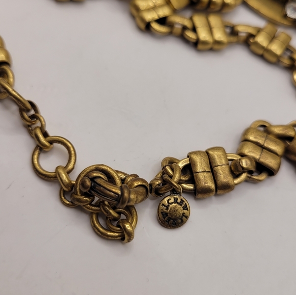 J Crew Necklace 3 Crystal Stations Brass Gold - Picture 4 of 4